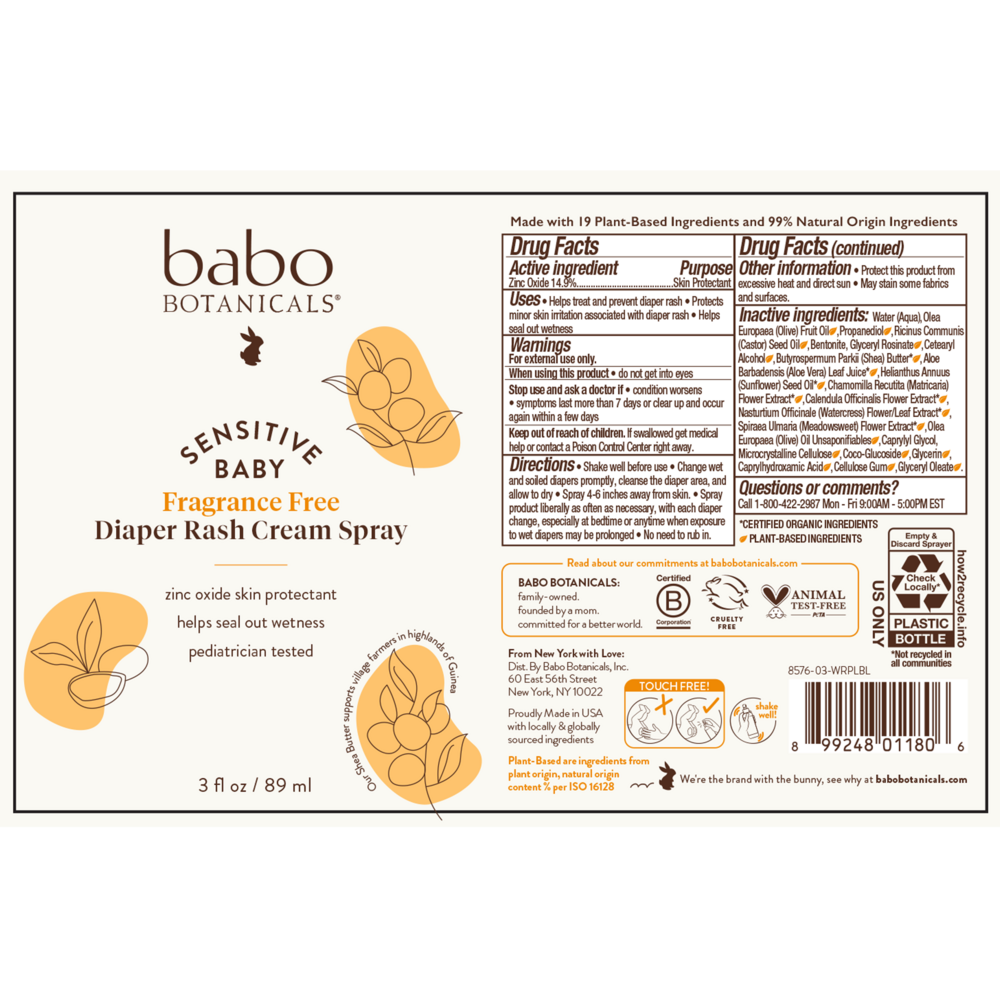 Sensitive Baby Fragrance-Free Diaper Rash Cream Spray
