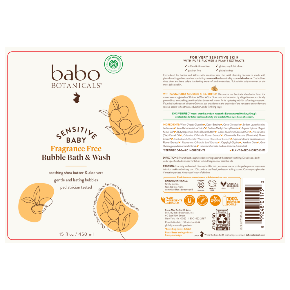 Sensitive Baby Fragrance-Free Bubble Bath & Wash