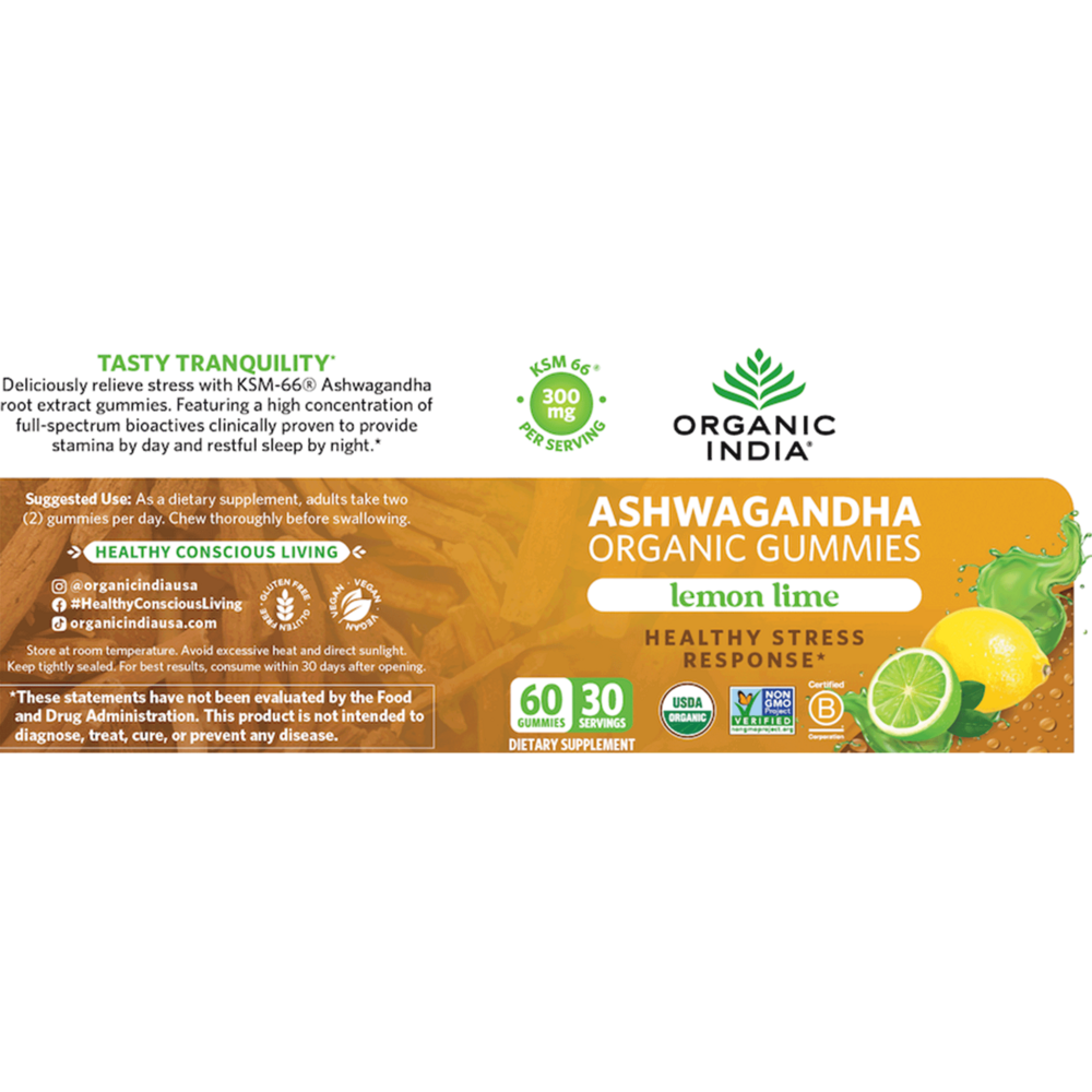Organic Ashwagandha Gummies, Lemon Lime