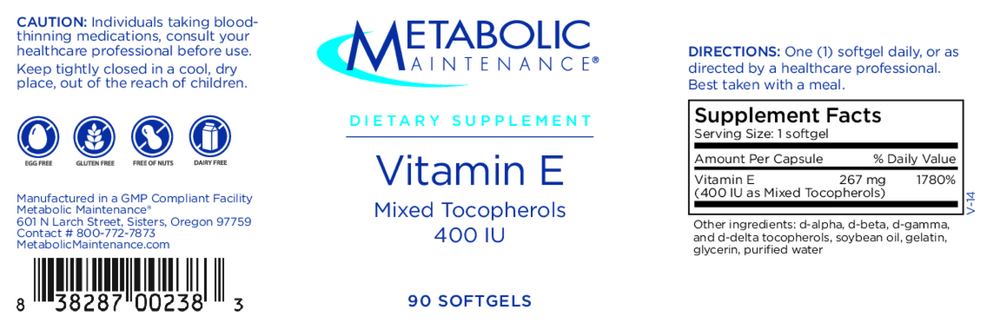 Vitamin E Mixed Tocopherols 400 IU