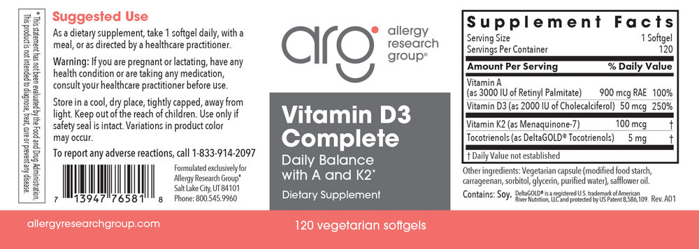 Vitamin D3 Complete Daily Balance with A and K2
