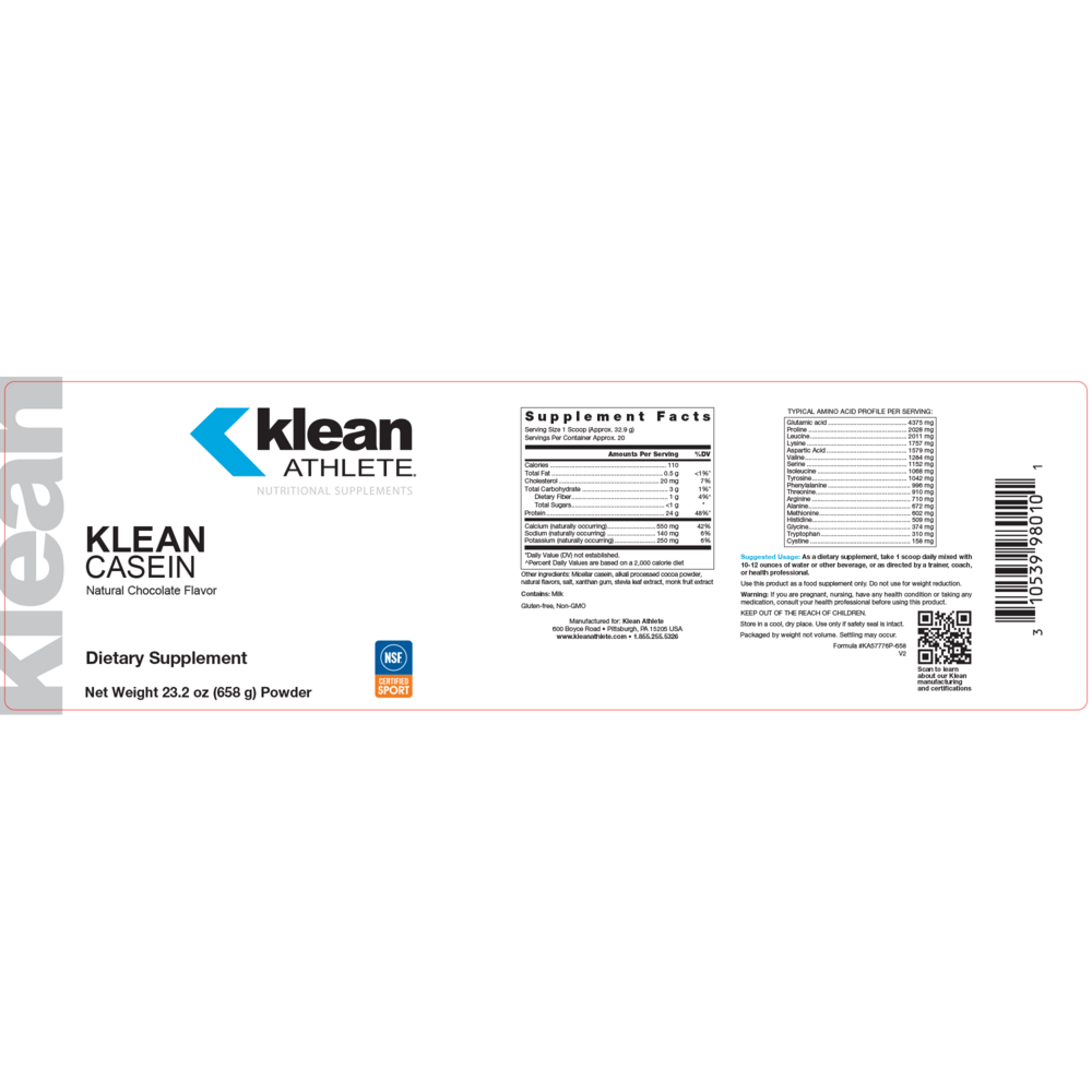 Klean Casein Protein - Natural Chocolate Flavor