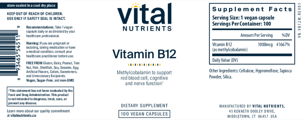 Vitamin B12 (as methylcobalamin) 1000mcg