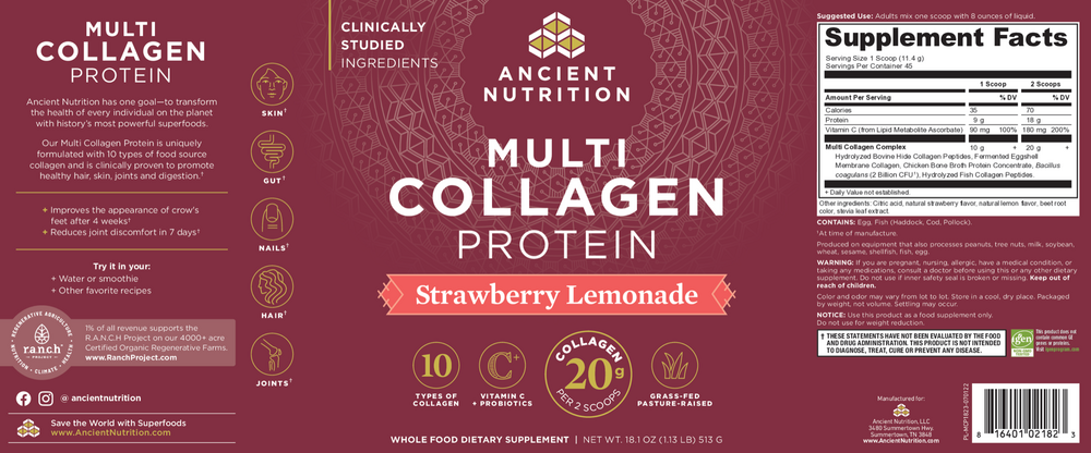 Multi Collagen Protein, Strawberry Lemonade