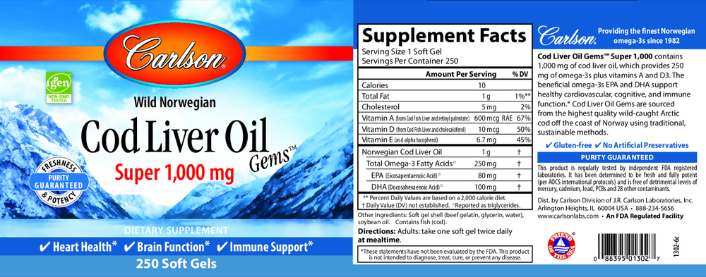 Cod Liver Oil Gems™, Super 1,000 mg