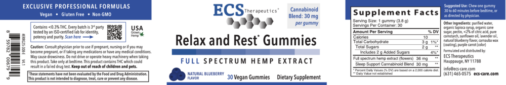 Relax and Rest Gummies (Full Spectrum Hemp) Natural Blueberry (California Only)