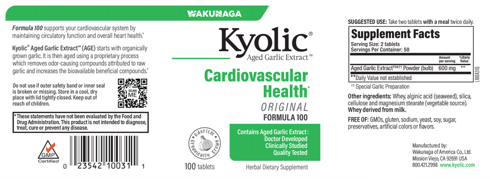 Kyolic Aged Garlic Extract Formula 100 - Cardio Tablets