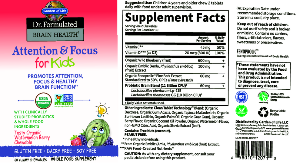 Dr. Formulated Brain Health Organic Attention/Focus Kids