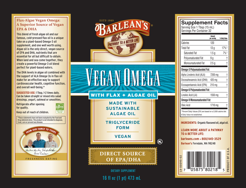 Vegan Omega; Flax & Algae Oil Blend