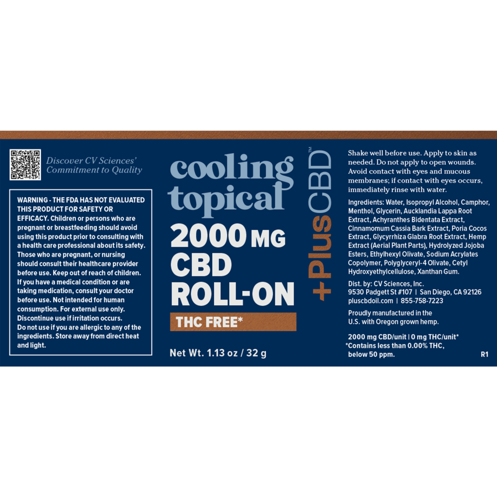 PlusCBD Cooling Topical THC Free Roll-On - 2000mg