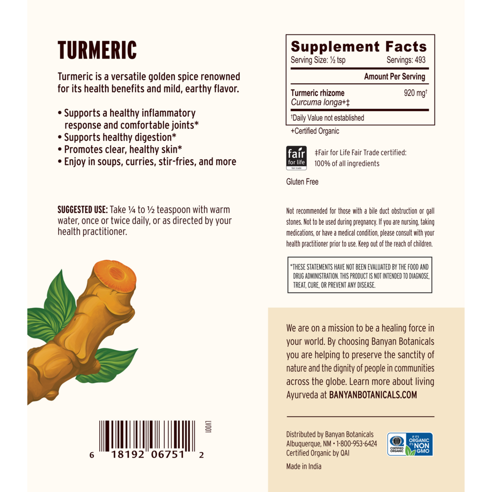 Turmeric Root Powder, Organic