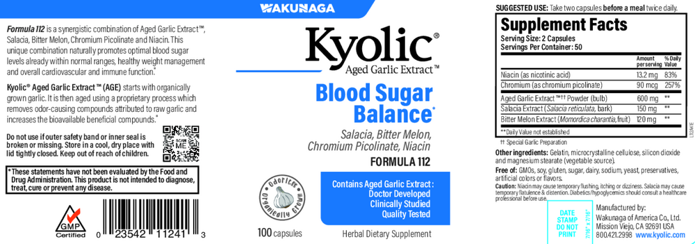 Kyolic Blood Sugar Balance Form 112