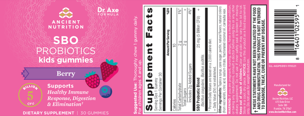 SBO KIDS Probiotic Gummies, Berry