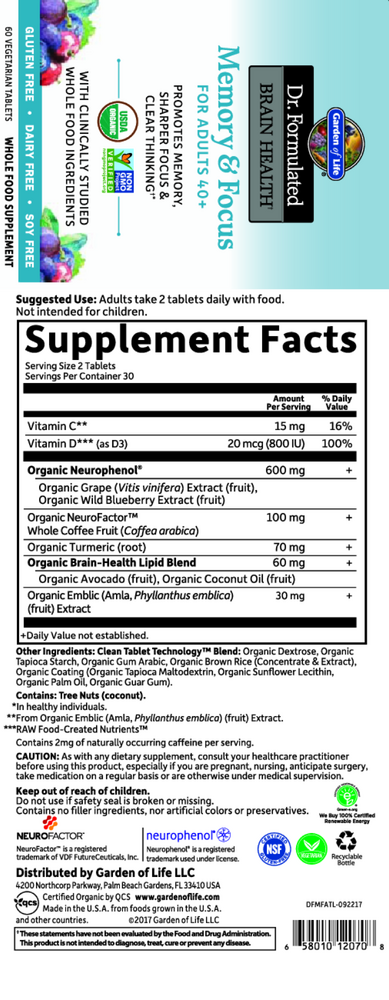 Dr. Formulated Brain Health Memory & Focus for Adults 40+