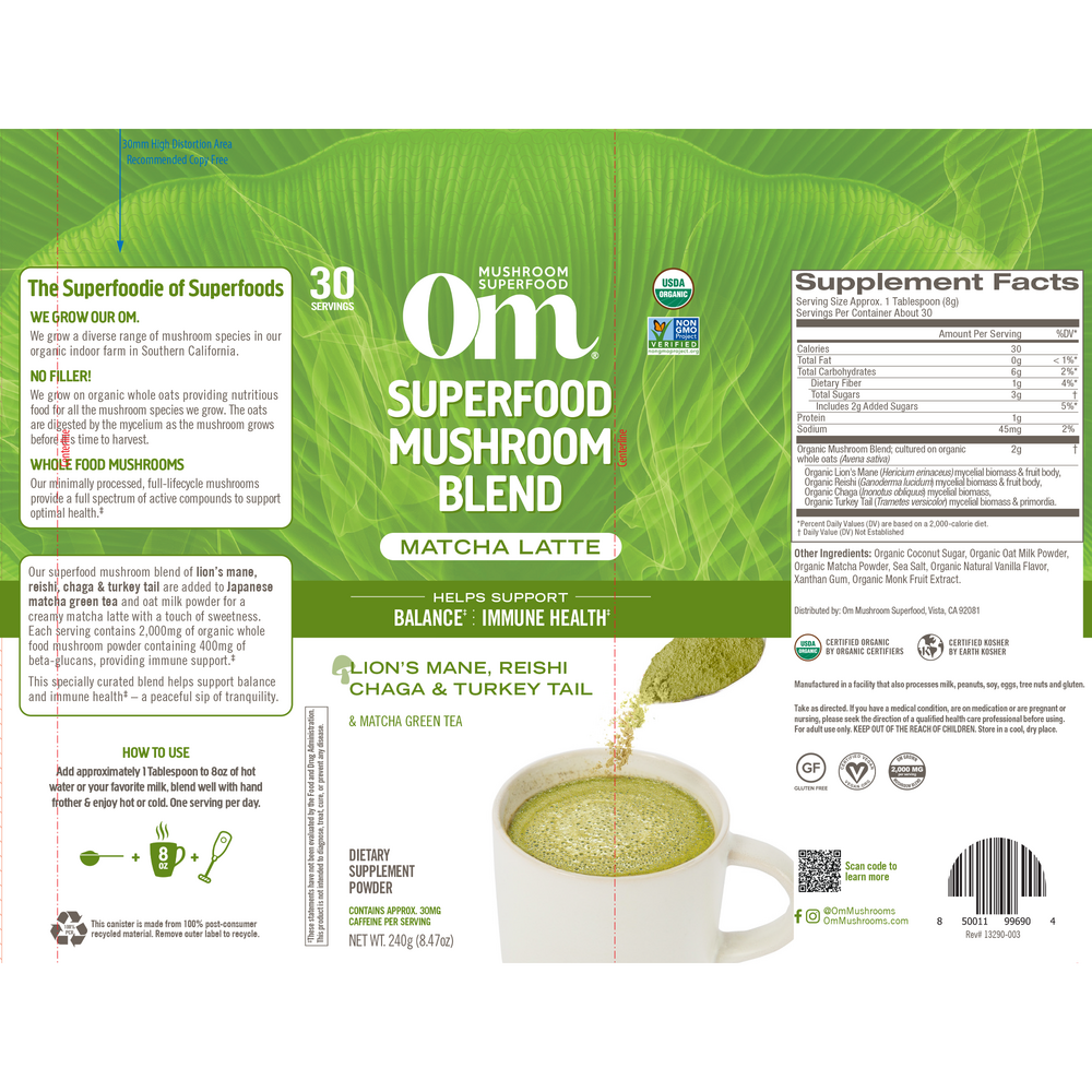 Superfood Mushroom Blend, Matcha Latte