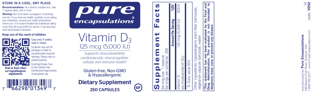 Vitamin D3  125mcg (5,000IU)