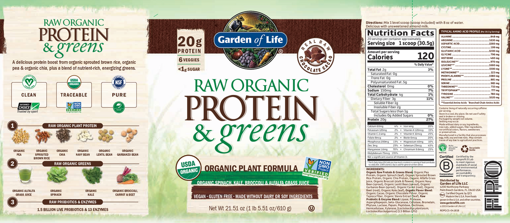 Raw Organic Protein and Greens Chocolate Powder