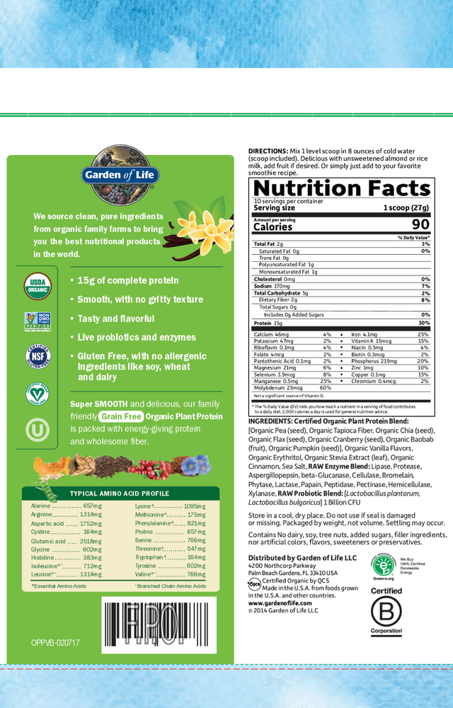 Organic Plant Protein Vanilla Powder