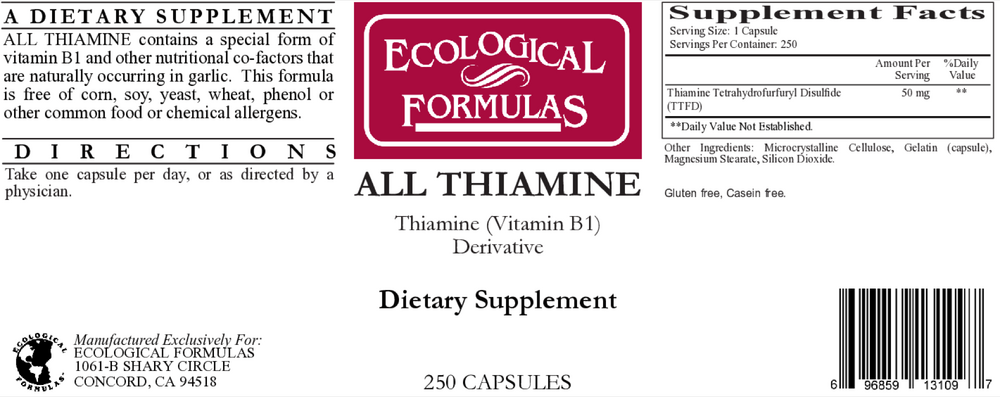 All Thiamine  (fat soluble B1 - TTFD, 50 mg capsule)