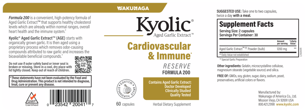 Kyolic Aged Garlic Extract Formula 200 - Cardiovascular & Immune, Reserve