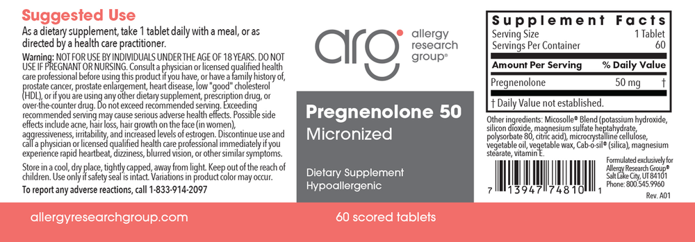 Pregnenolone 50mg Micronized Lipid Matrix
