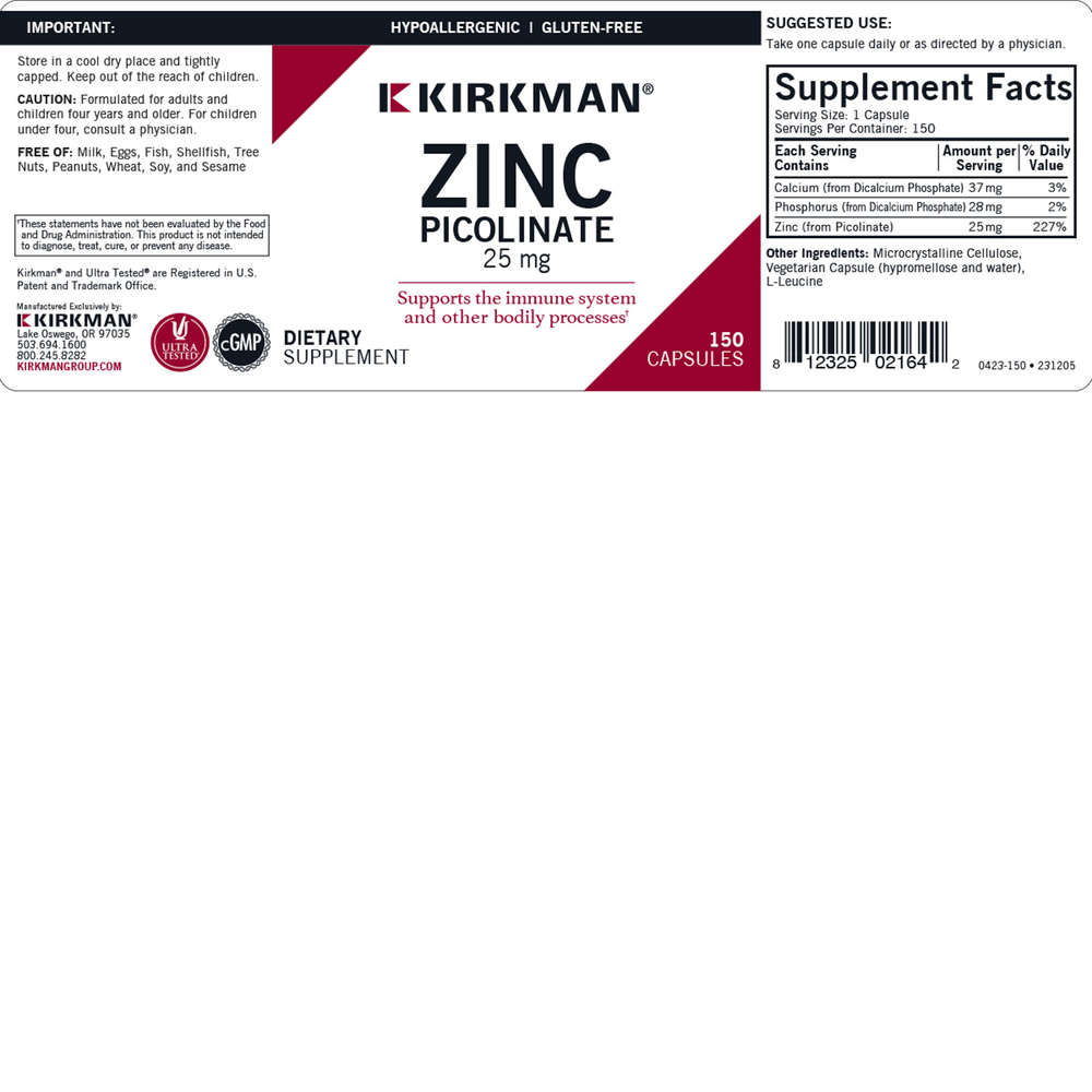Zinc Picolinate 25 mg Capsules - Hypoallergenic