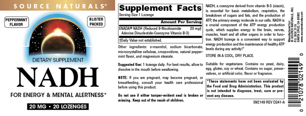 NADH Peppermint 20mg Lozenges