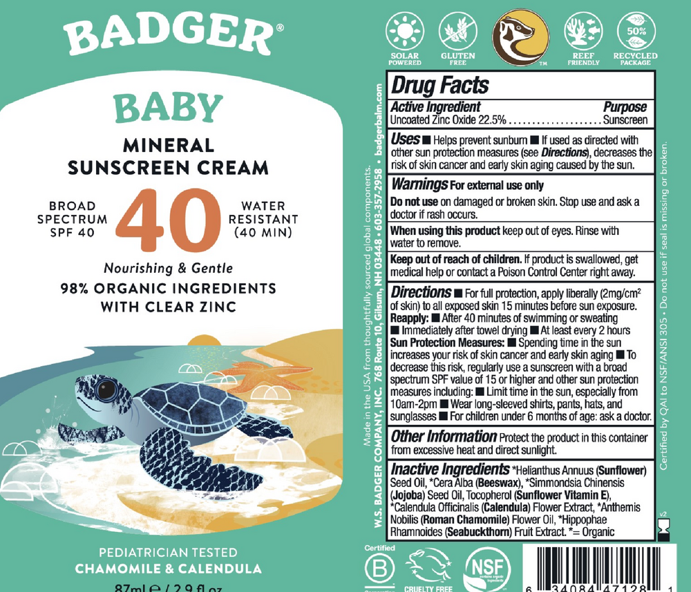 Badger SPF 40 Baby Mineral Sunscreen Cream