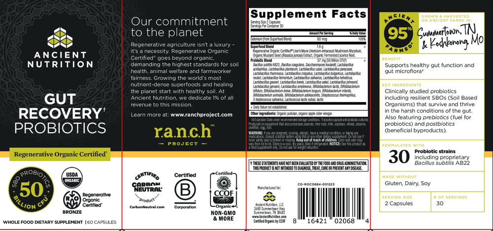 Regenerative Organic Certified Gut Recovery Probiotics 50B