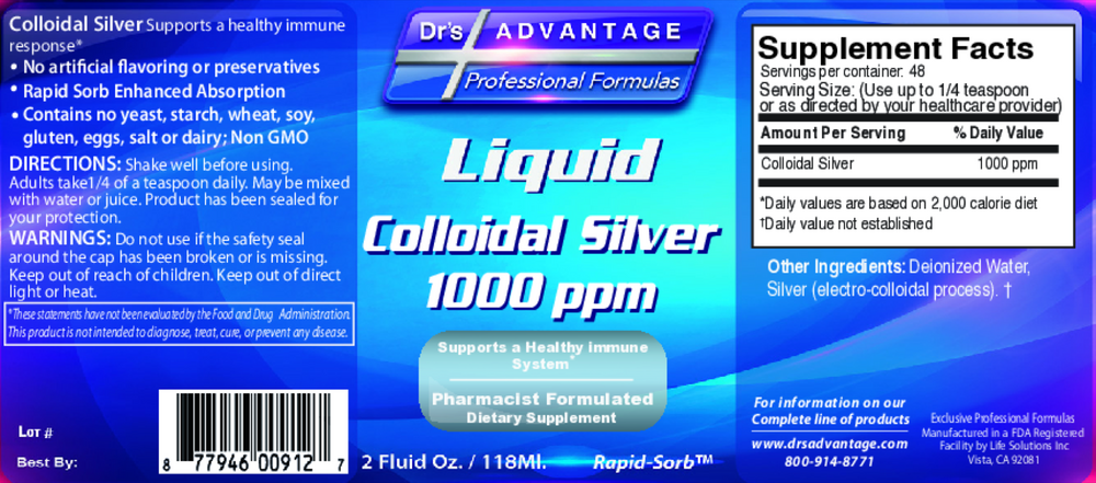 Liquid Colloidal Silver 1,000ppm
