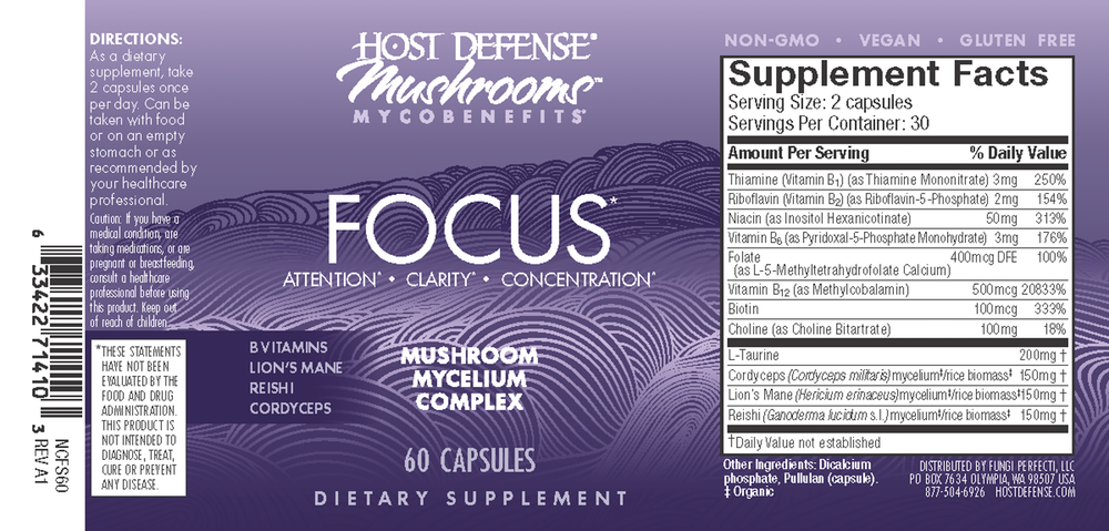 Host Defense Mushrooms MycoBenefits Focus Capsules