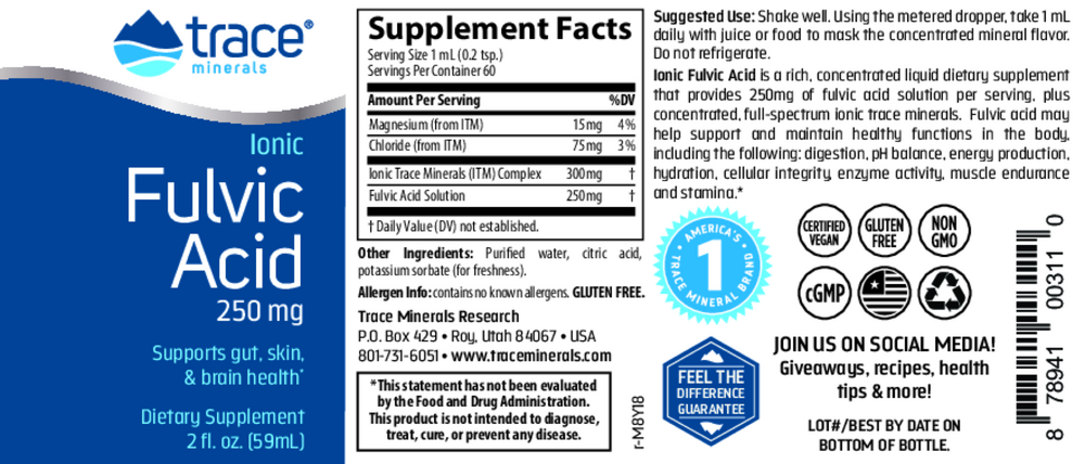 Liquid Ionic Fulvic Acid w/ Concentrace 250mg