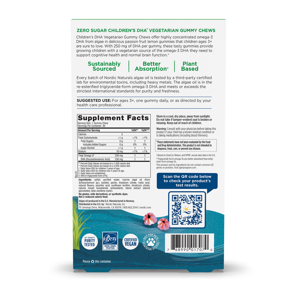 Zero Sugar Children's DHA™ Vegetarian Gummy