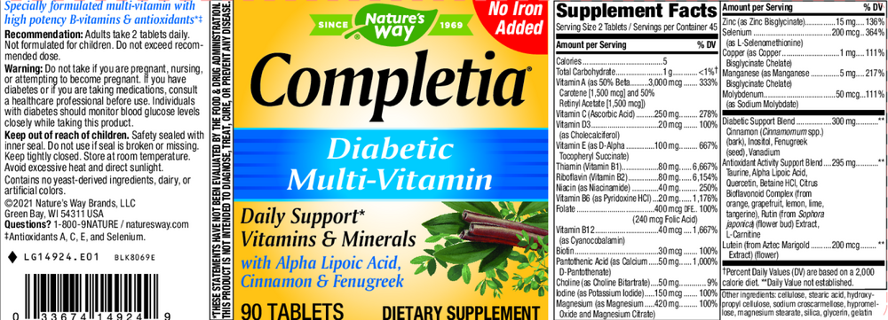 Completia® Diabetic Multi-Vitamin (iron-free)