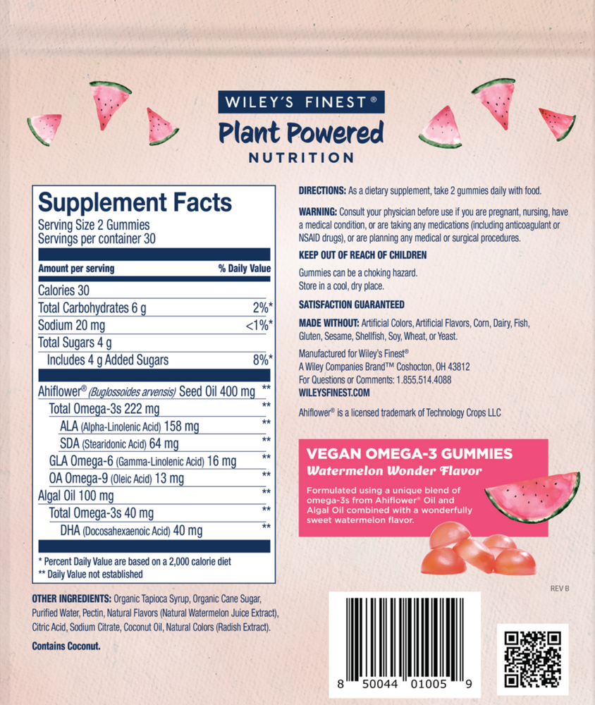 Vegan Omega 3 Adult Gummies, Watermelon
