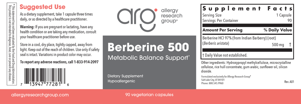 Berberine (Berberine HCl) 500 mg
