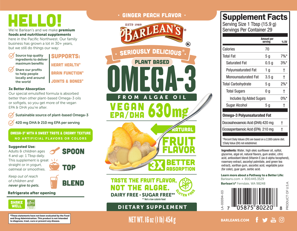 Seriuosly Delicious Omega-3 from Algae Oil Ginger Peach