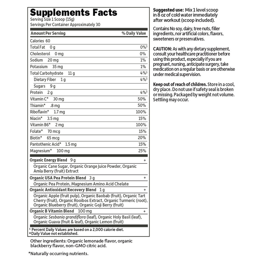 SPORT Organic Post-Workout Recovery Blackberry Lemonade