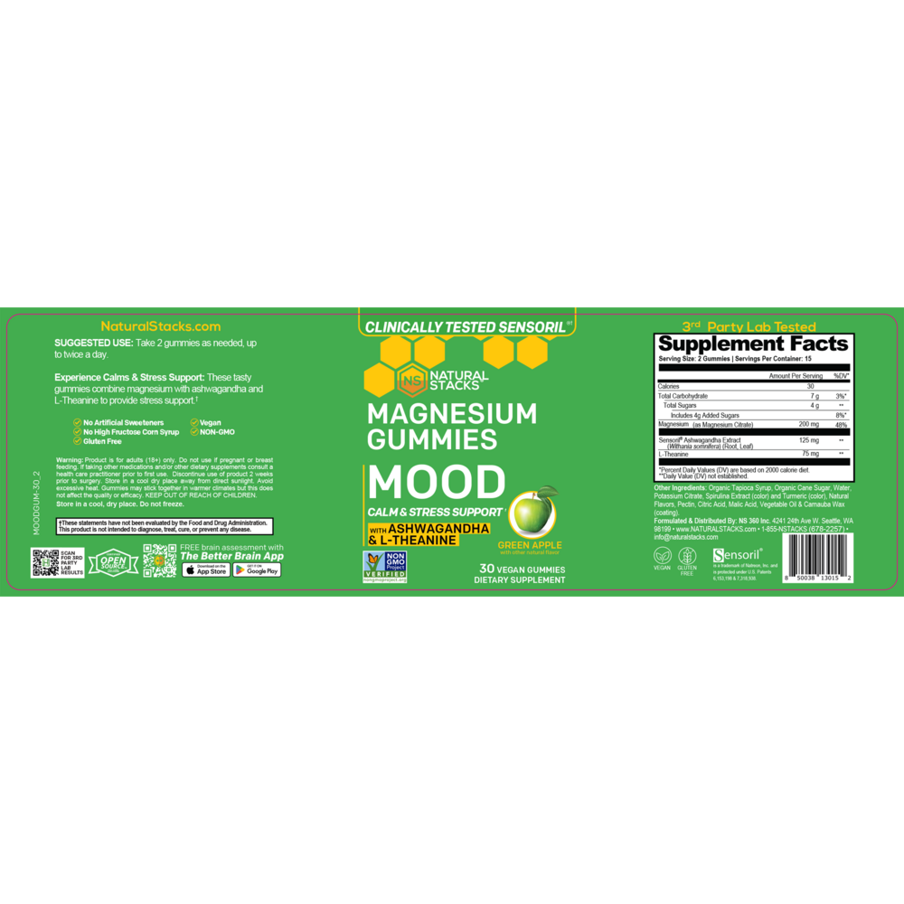 Mood Magnesium Gummies with Ashwagandha & L-Theanine, Green Apple