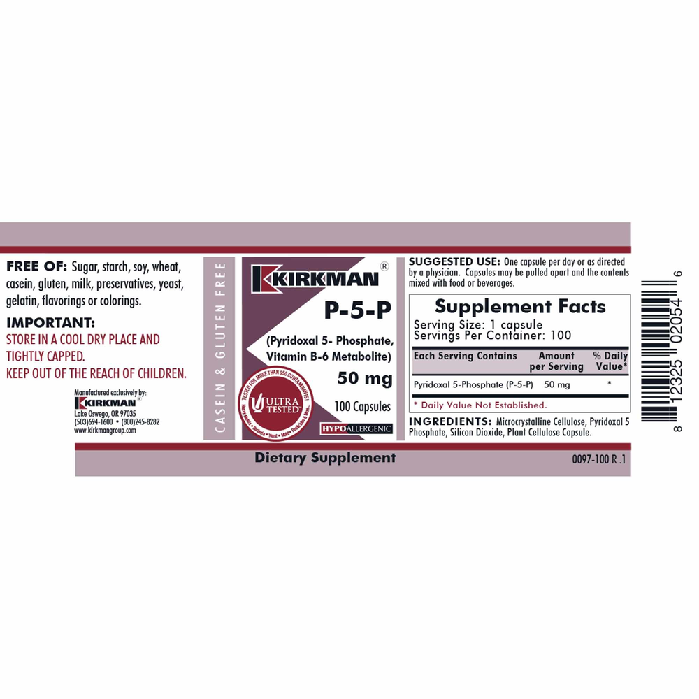 P-5-P (Pyridoxal 5-Phosphate) 50 mg Capsules - Hypoallergenic DISCO