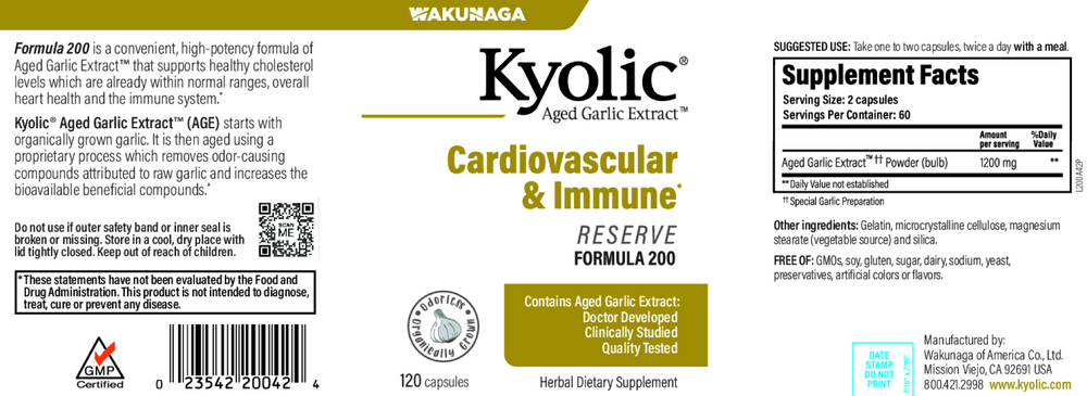 Kyolic Aged Garlic Extract Formula 200 - Cardiovascular & Immune, Reserve