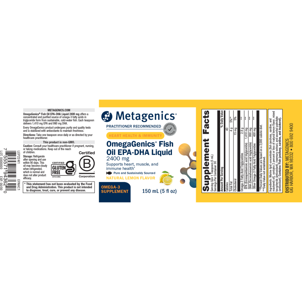 OmegaGenics® EPA-DHA 2400 Fish Oil - Lemon