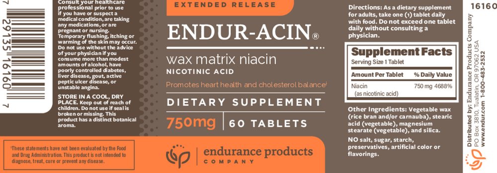 Extended Release ENDUR-ACIN® Wax Matrix Niacin (Nicotinic Acid) 750mg