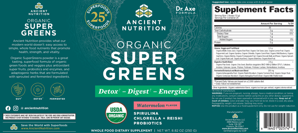 Organic SuperGreens Powder - Watermelon