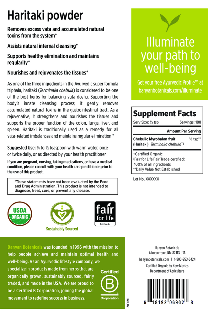 Haritaki Fruit Powder, Organic