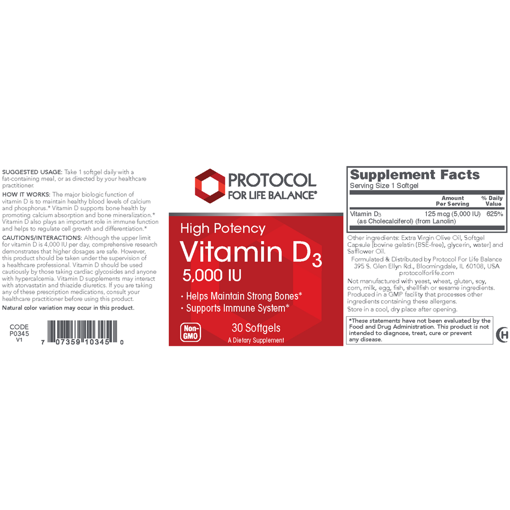 Vitamin D3 (High Potency) 125 mcg (5,000 IU)