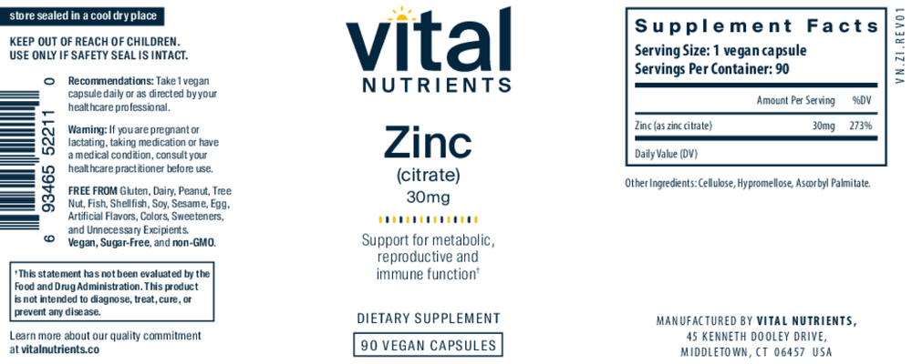 Zinc (Citrate) 30mg 90c