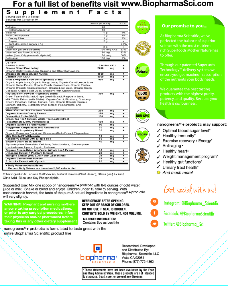 NanoGreens+ Probiotic - Strawberry