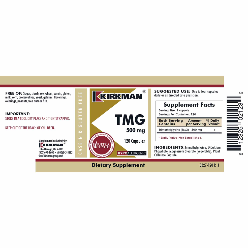 TMG (Trimethylglycine) 500 mg Capsules - Hypoallergenic
