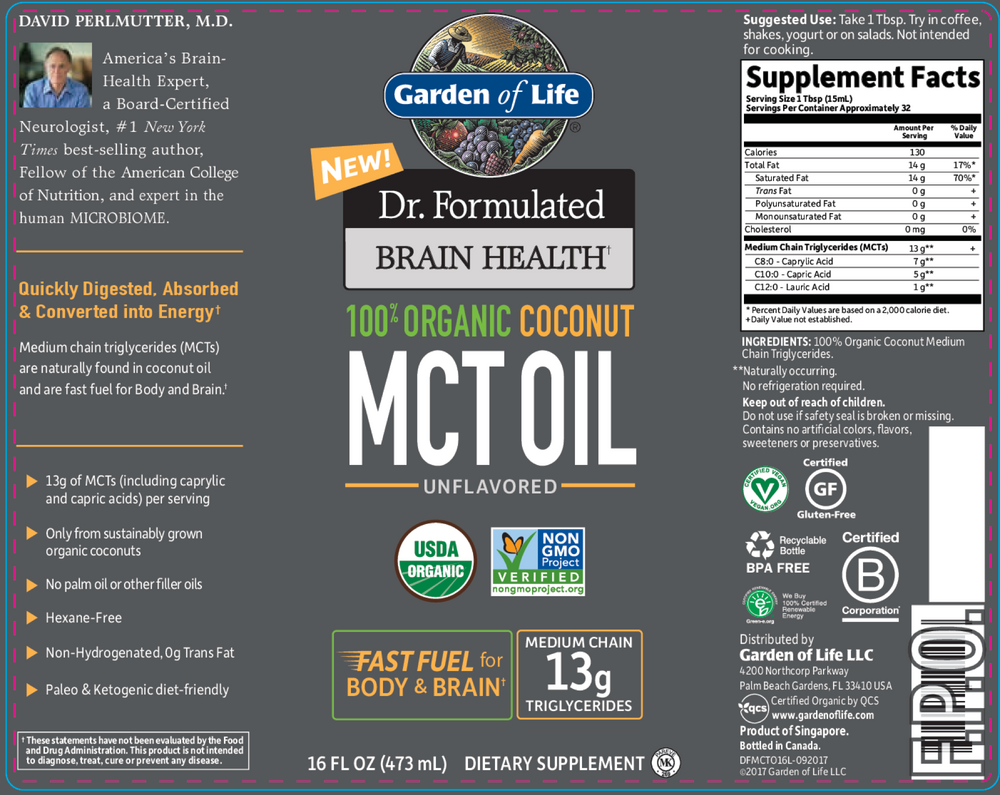 Dr. Formulated Brain Health 100% Organic Coconut MCT Oil